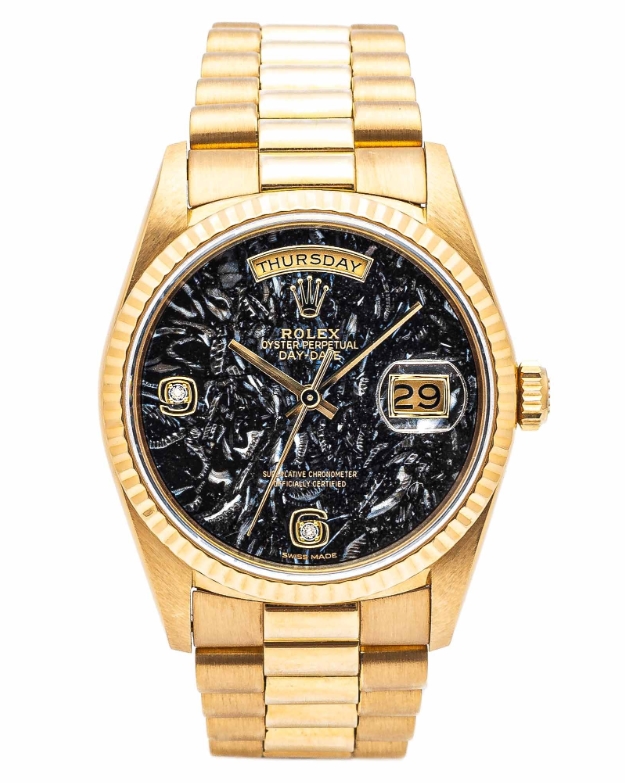 President Day Date 36mm in Yellow Gold with Fluted Bezel on President Bracelet with Amonite Stone Dial