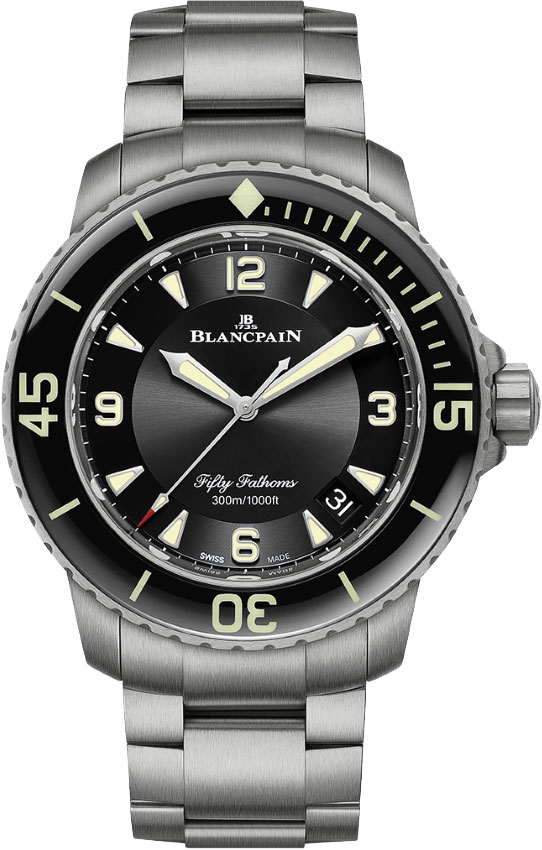 Fifty Fathoms Automatic in Titanium with Black Ceramic Bezel on Titanium Bracelet with Black Dial