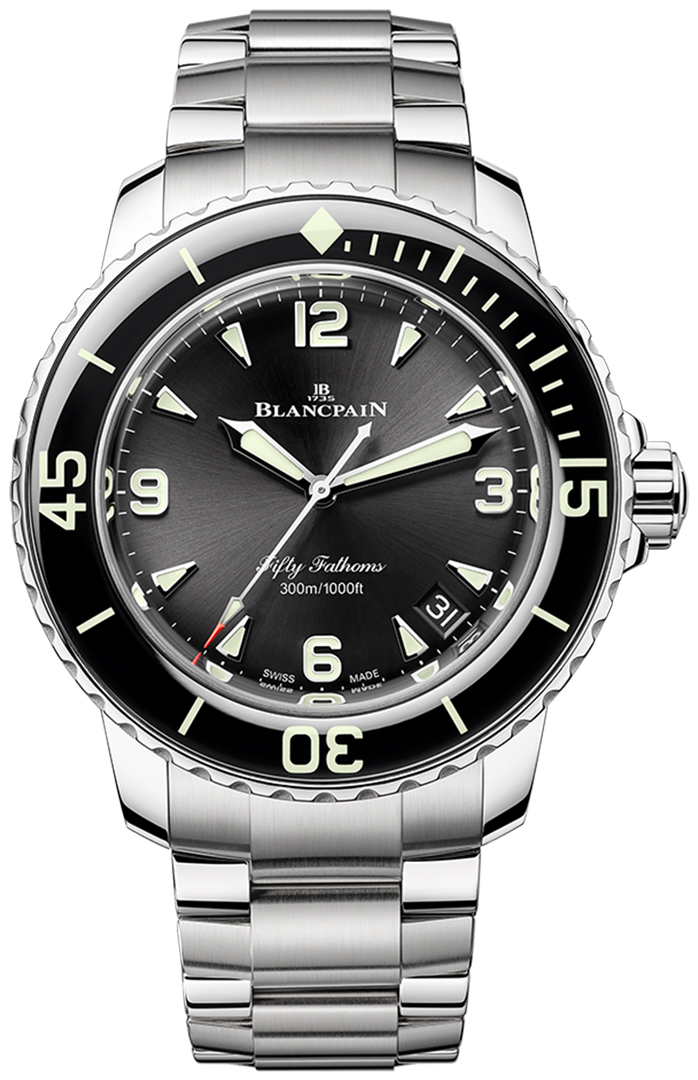 Fifty Fathoms 42.3mm Automatic n Steel with Black Ceramic Bezel on Steel Bracelet with Black Dial