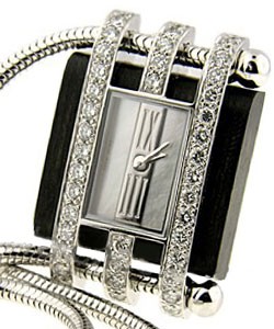Pendant in White Gold with Diamond Case on White Gold Rope Chain with Silver Dial