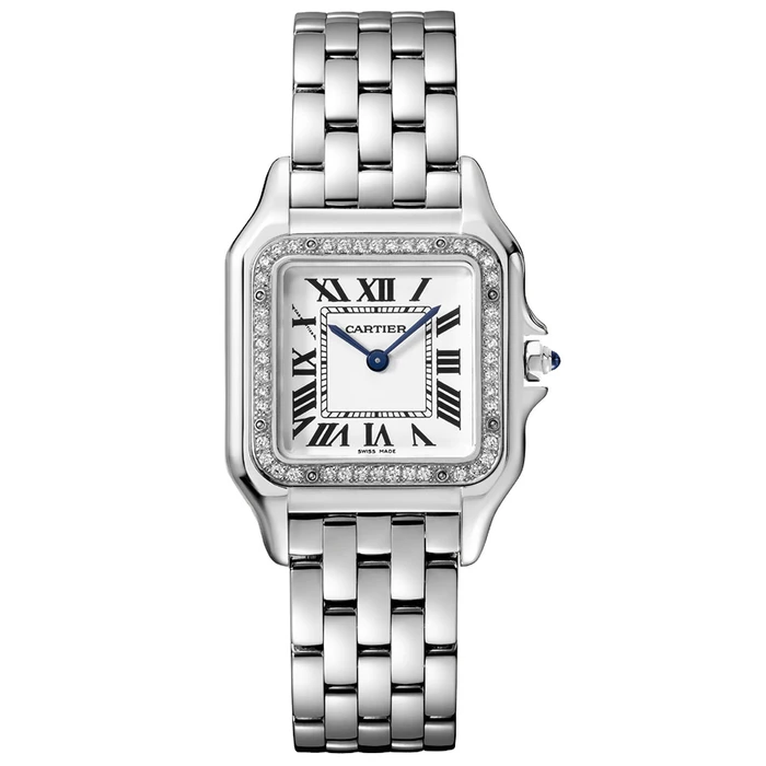 Panthere de Cartier in Steel with Diamond Bezel on Steel Bracelet with Silver Dial