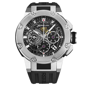 Predator Men's Watch in Titanium on Black Rubber Strap with Black Dial