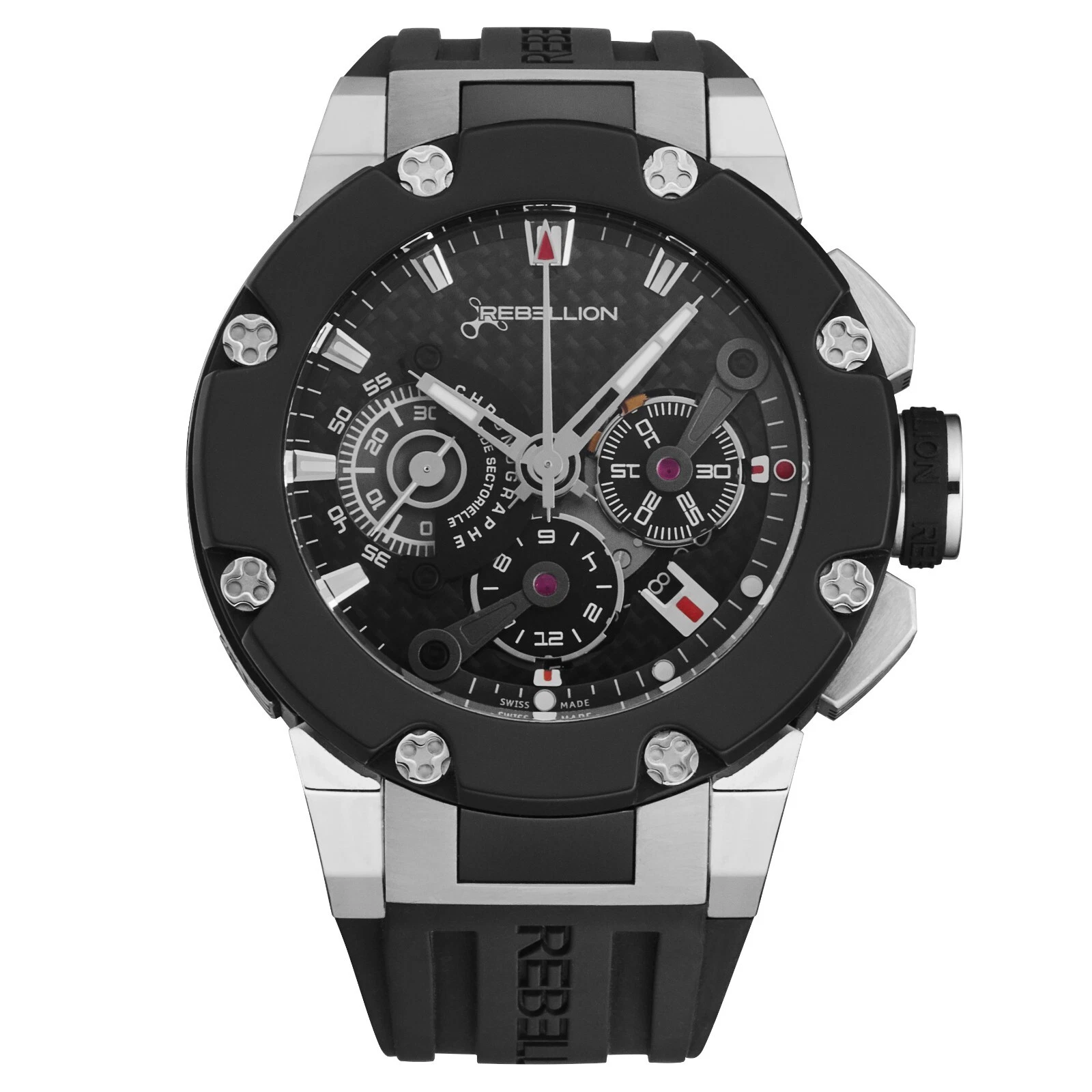 Predator Men's Watch in Titanium on Black Rubber Strap with Black Dial
