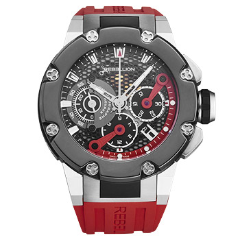 Predator Men's Watch in Titanium on Red Rubber Strap with Black Dial