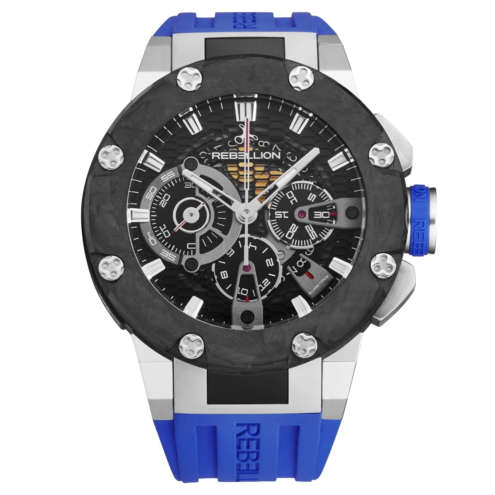 Predator Men's Watch in Titanium on Blue Rubber Strap with Black Dial
