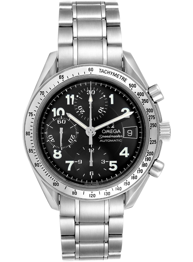 Speedmaster Date Chronograph in Steel on Steel Bracelet with Black Dial