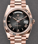 President Day Date 40mm in Rose Gold with Fluted Bezel on President Bracelet with Slate Ombre Roman Dial