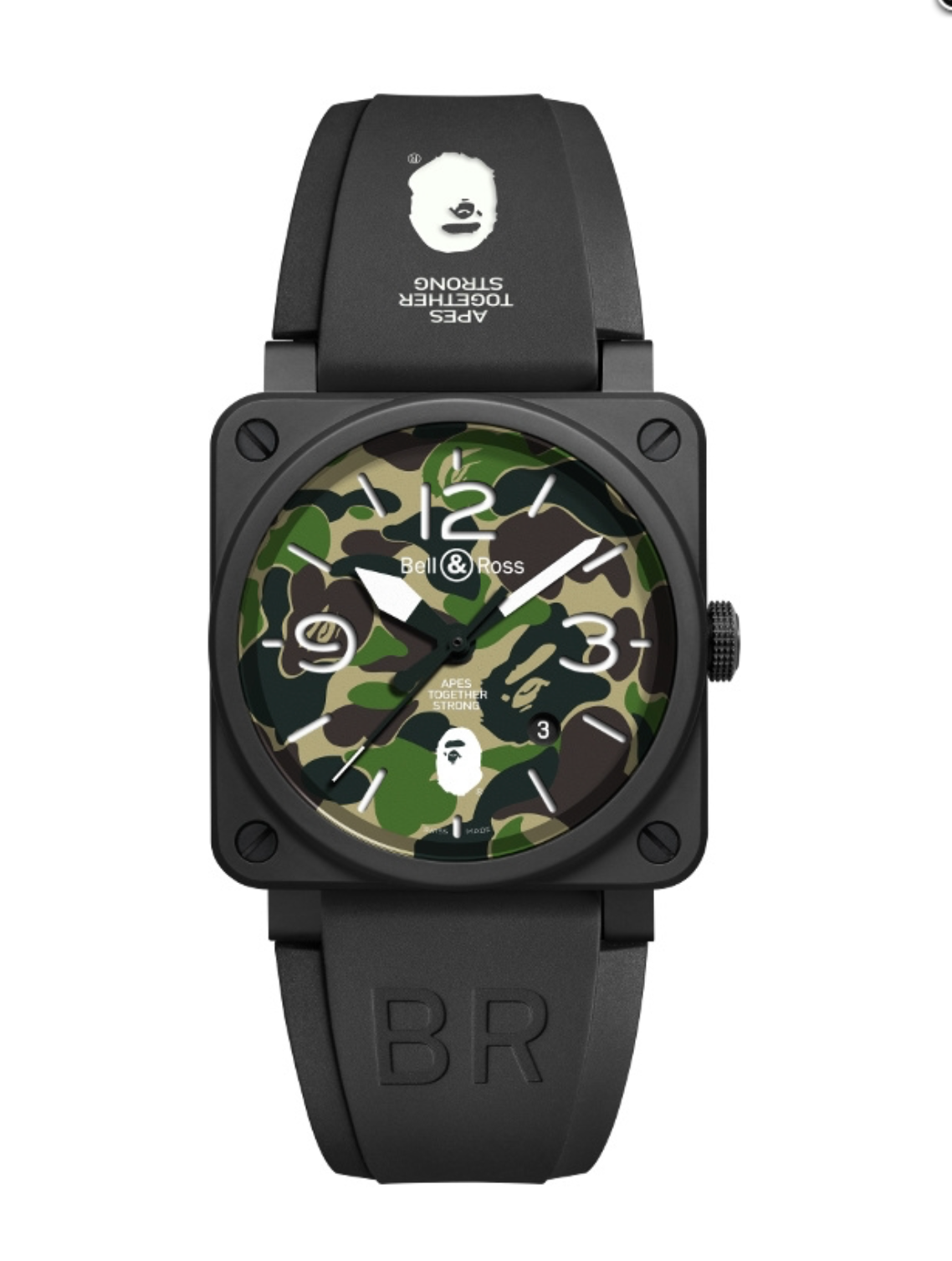 BR03-92 Bape 25th Anniversary in Black Ceramic on Black Rubber Strap with Camouflage Dial - limited to 100 pieces