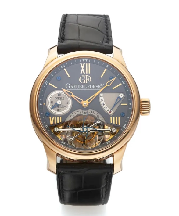 Double Tourbillon 30° Vision in Rose Gold on Black Crocodile Leather Strap with Anthracite Dial