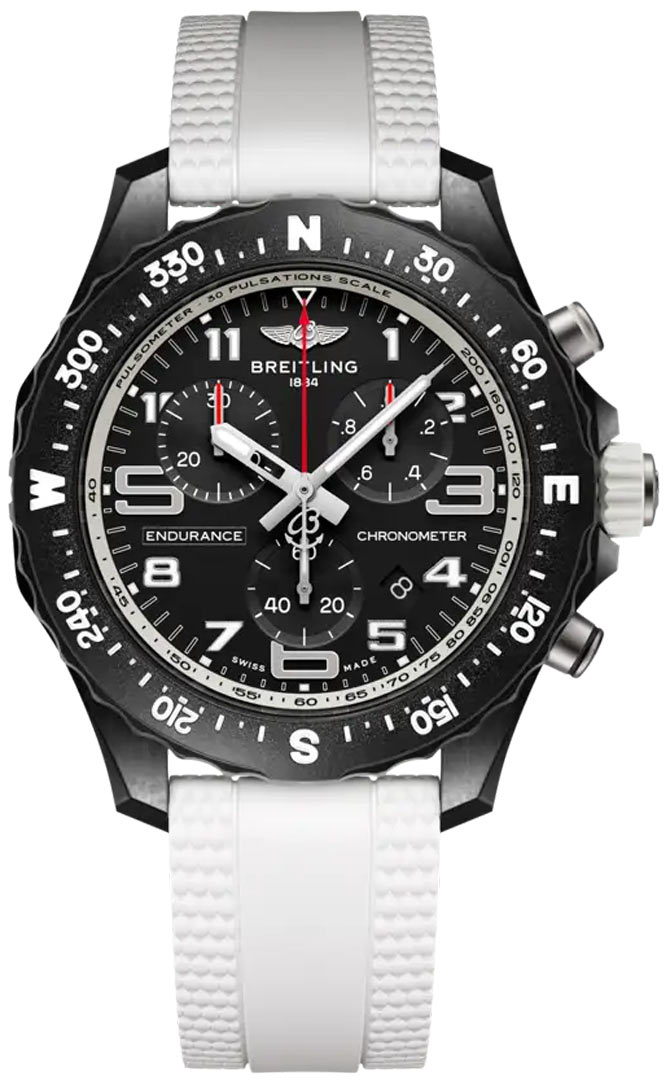 Endurance Pro 38mm Quartz in Breitlight - Ultralight Polymer on White Rubber Strap with Black Dial
