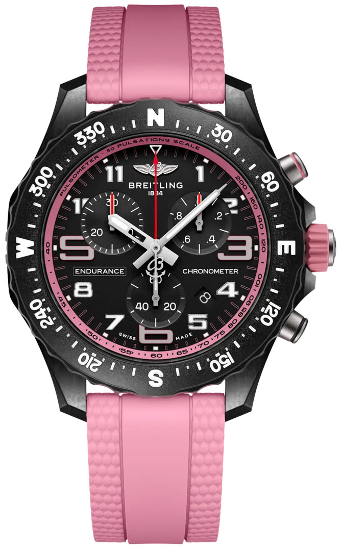 Endurance Pro 38mm Quartz in Breitlight - Ultralight Polymer on Pink Rubber Strap with Black Dial