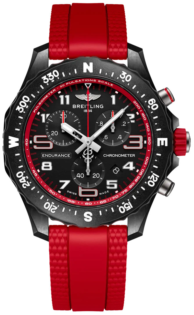 Endurance Pro 38mm Quartz in Breitlight - Ultralight Polymer on Red Rubber Strap with Black Dial
