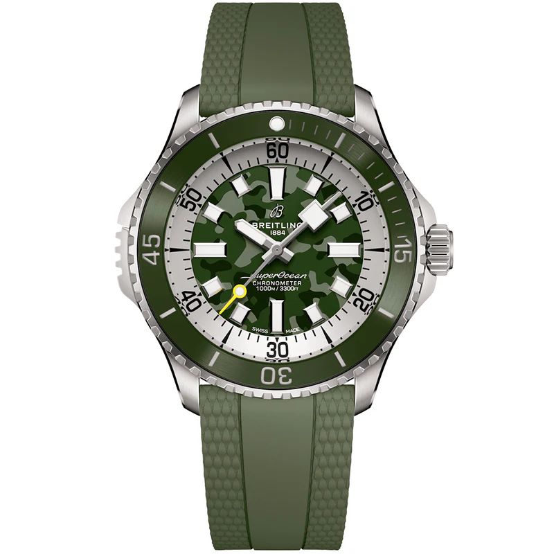 SuperOcean Automatic 46mm Super Diver in Titanium with Green Bezel on Green Rubber Strap with Green Camouflage Dial