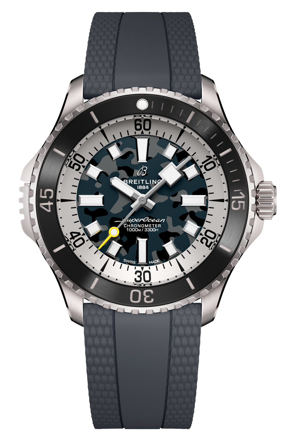 SuperOcean Automatic 46mm Super Diver in Titanium with Green Bezel on Anthracite Rubber Strap with Black & Grey Camouflage Dial