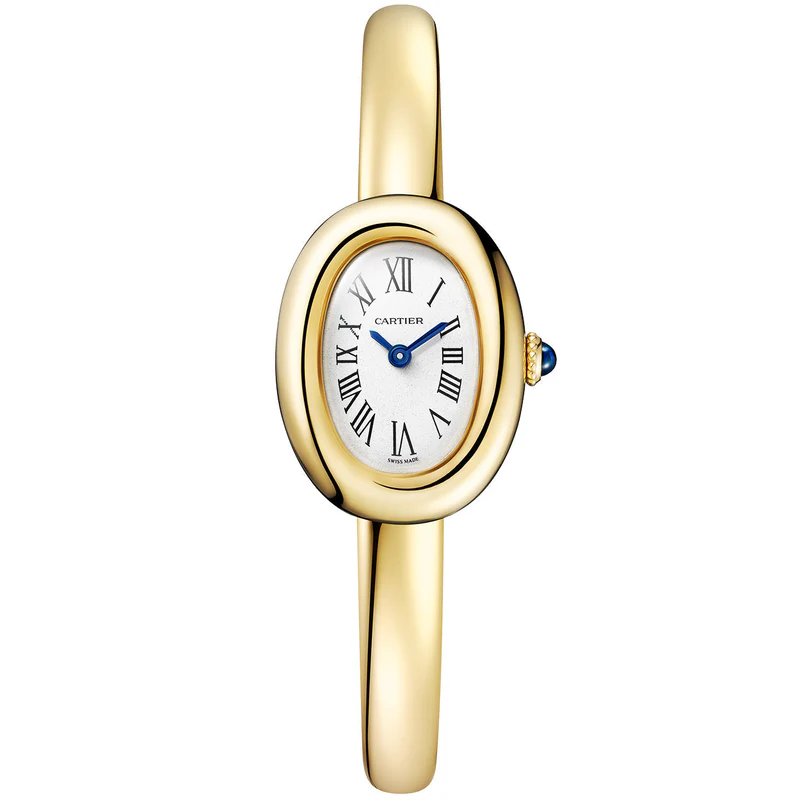 Baignoire Mini Model in Yellow Gold on Yellow Gold Bracelet with Silver Dial