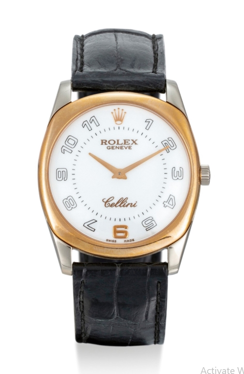Cellini Danaos in White Gold with Rose Gold Bezel on Strap with White Arabic Dial