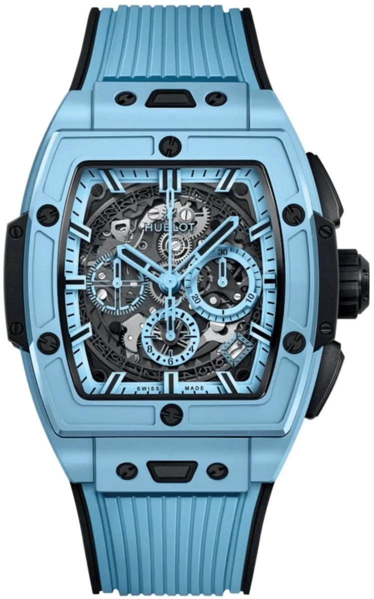 Spirit of Big Bang Chronograph 42mm in Sku Blue Ceramic on Sku Blue Rubber Strap with Skeleton Dial