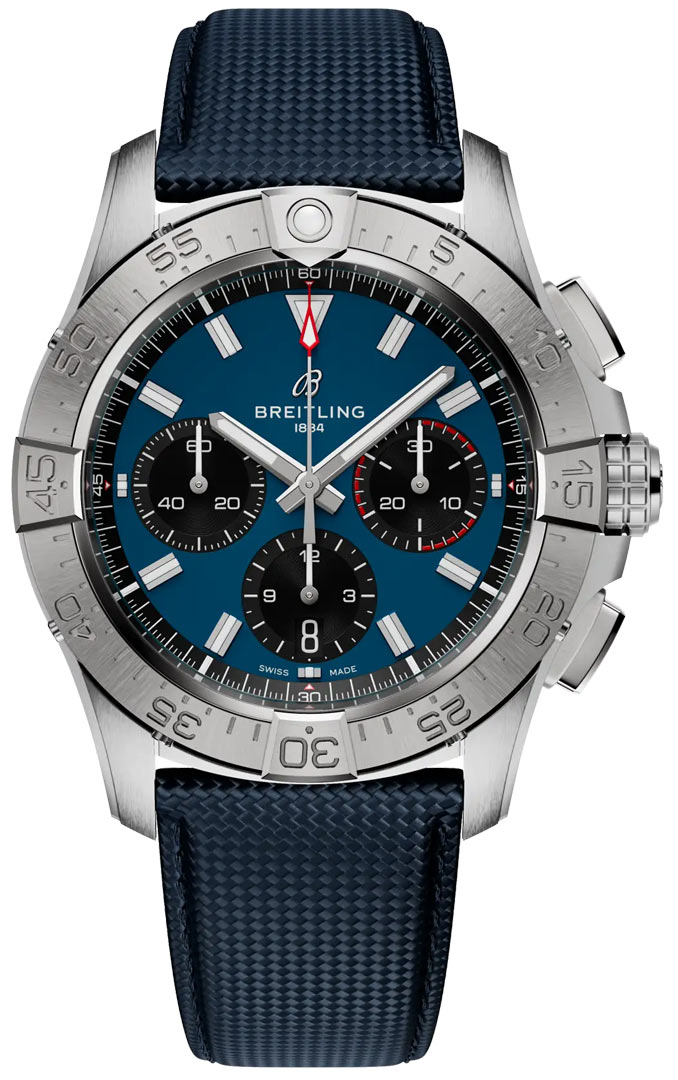Avenger B01 Chronograph 42mm in Steel on Blue Calfskin Leather Strap with Blue Dial