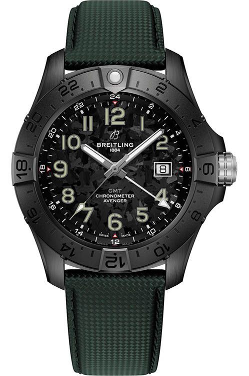 Avenger Automatic 44mm Night Mission in Black Ceramic on Green Calfskin Leather Strap with Black Dial