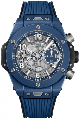 Big Bang Unico Sky 42mm in Blue Ceramic on Blue Rubber Strap with Skeleton Dial