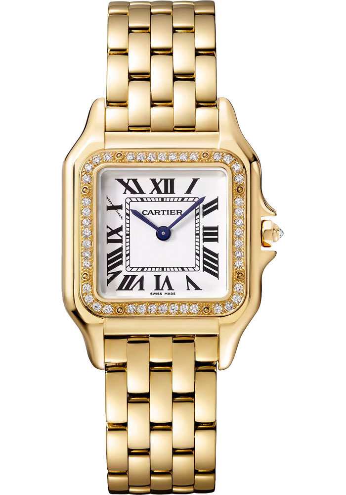 Panther de Cartier Small Size in Yellow Gold with Diamond Bezel on Yellow Gold Bracelet with Silver Dial