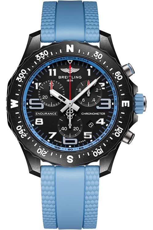 Endurance Pro 38mm Quartz in Breitlight - Ultralight Polymer on Light Blue Rubber Strap with Black Dial