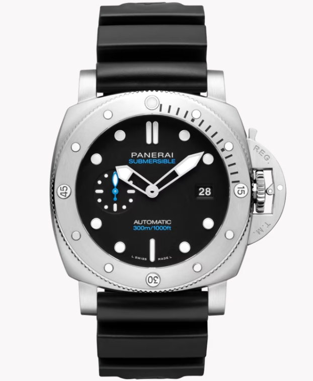 PAM 1596 - Submersible QuarantaQuattro 44mm in Steel on Black Rubber Strap with Black Dial