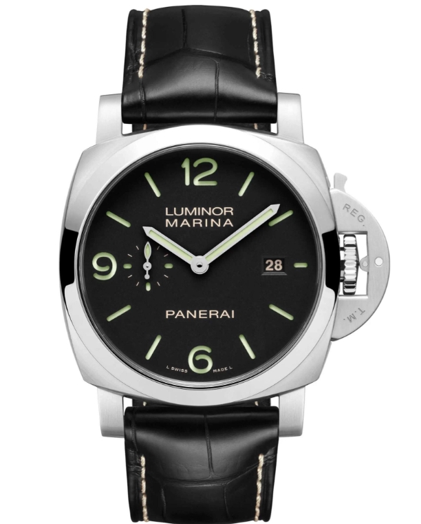 PAM 3312 - Luminor Marina 44mm in Steel on Black Crocodile Leather Strap with Black Dial