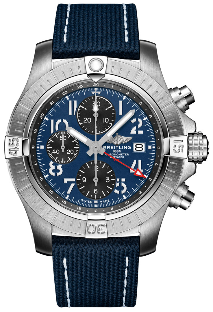 Avenger Chronogragh GMT 45mm in Steel on Blue Fabric Strap with Blue Dial