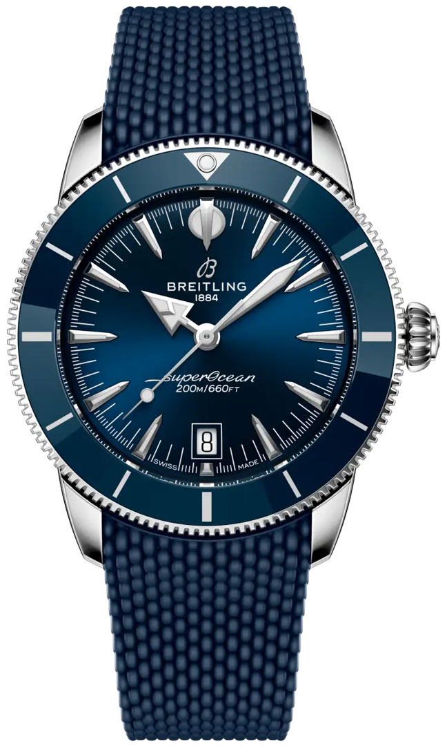 Superocean Heritage 42 in Steel with Blue Ceramic Bezel on Blue Rubber Strap with Blue Dial