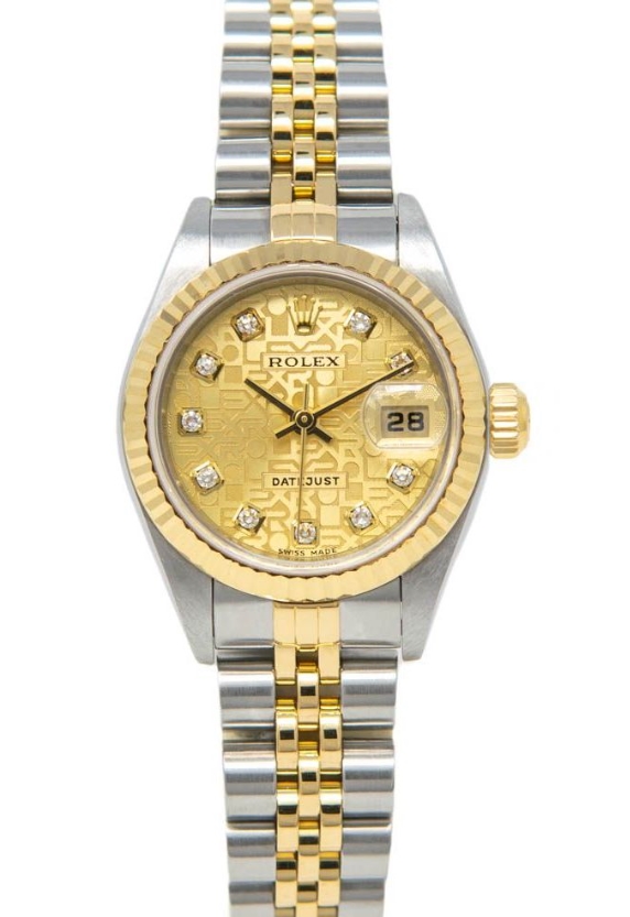 Lady's 2-Tone Datejust in Steel and Yellow Gold Fluted Bezel on Jubilee Bracelet with Champagne Jubilee Diamond Dial