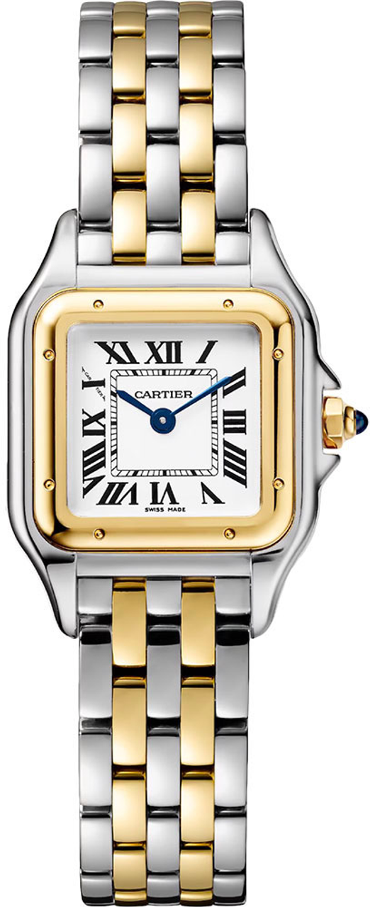 Panther De Small Size in Steel with Yellow Gold Bezel on Steel and Yellow Gold Bracelet with Silver Dial