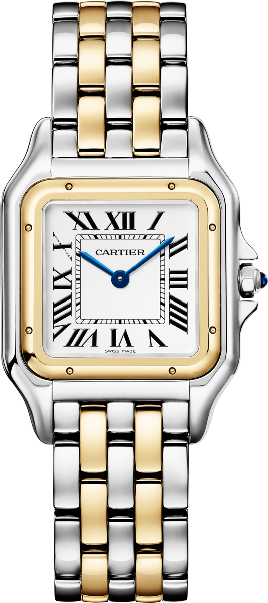 Panther De Mid Size in Steel with Yellow Gold Bezel on Steel and Yellow Gold Bracelet with Silver Dial
