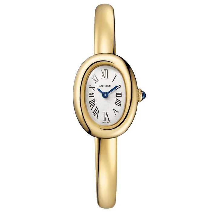 Baignoire Mini Model in Yellow Gold on Yellow Gold Bracelet with Silver Dial