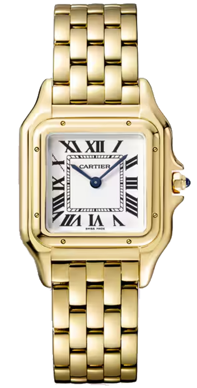 Panther Med Size in Yellow Gold on Yellow Gold Bracelet with Silver Dial