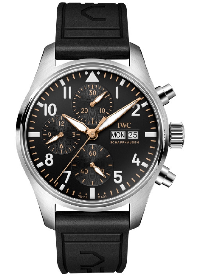 Pilot Chronograph APXGP 43mm Automatic in Steel on Black Calfskin Leather Strap with Black Dial