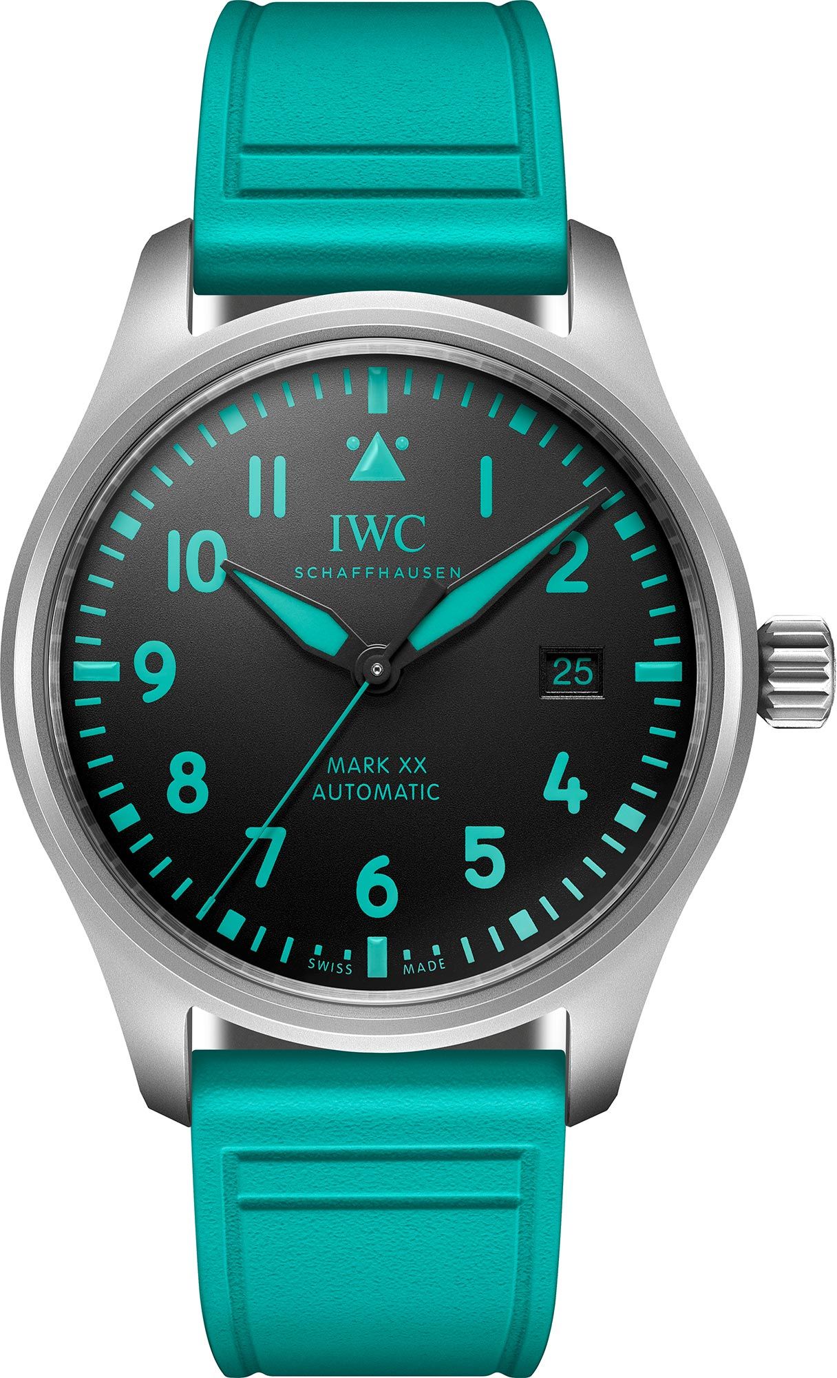 Pilot's Mark XX Mercedes-AMG PETRONAS in Titanium on Turquoise Rubber Strap with Black Dial