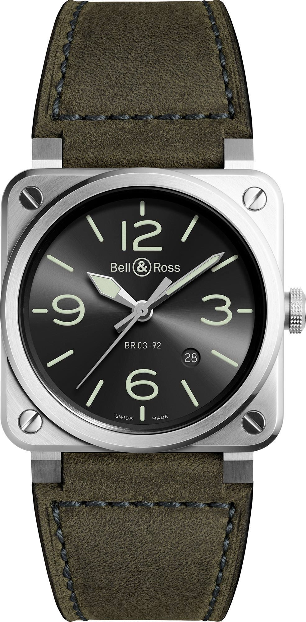 Br-03 Diver Automatic 42mm  in Steel on Grey Calfskin Leather Strap with Anthracite Dial