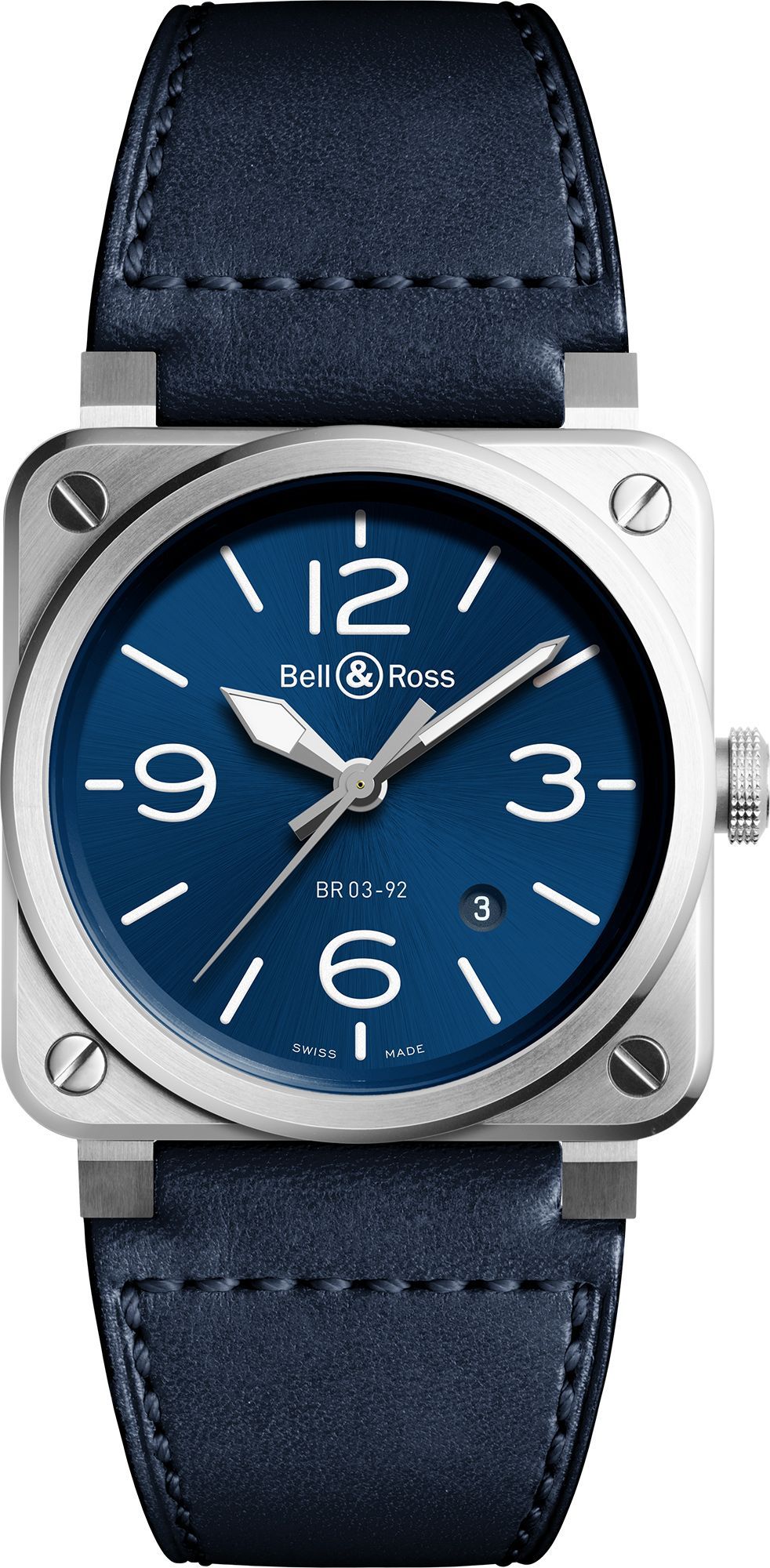 Br-03 Diver Automatic 42mm  in Steel on Blue Calfskin Leather Strap with Blue Dial