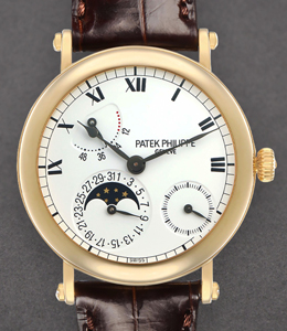 5054 Power Reserve Moon in Yellow Gold on Brown Alligator Leather Strap with White Dial