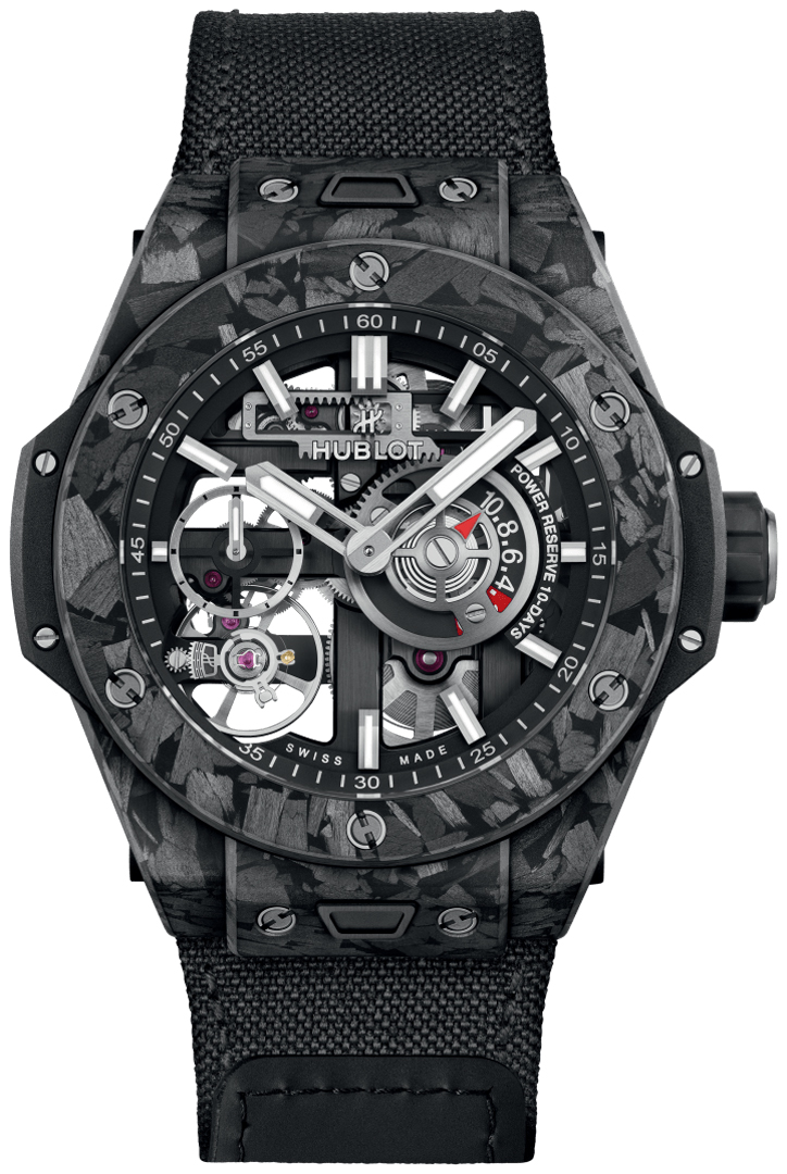 Big Bang MECA-10 42mm in Frosted Carbon on Black Fabric Strap with Skeleton Dial