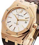 Royal Oak 39mm  in Rose Gold on Brown Leather Strap with Silver Dial