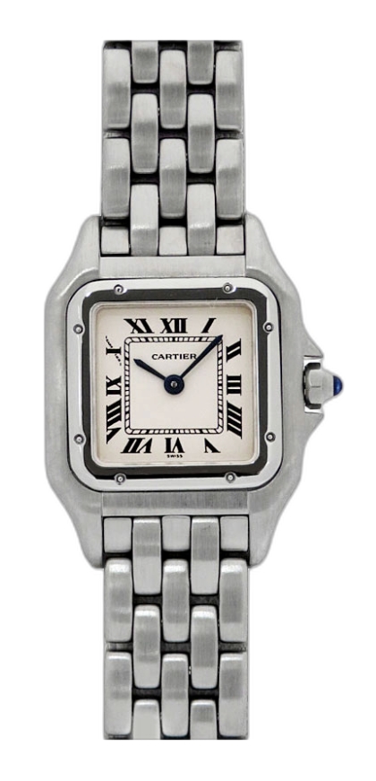 Panther Small Size 22mm in Steel on Steel Bracelet with White Dial
