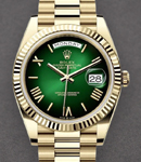President Day Date 40mm in Yellow Gold with Fluted Bezel on President Bracelet with Green Ombre Roman Dial