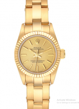 Pre-Owned Rolex 67198 Oyster Perpetual No Date Lady's in Yellow Gold with Fluted Bezel 67198