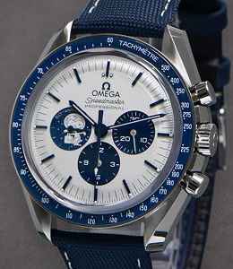 Speedmaster Co-Axial Master Snoopy Chronometer Chronograph in Stainless Steel on Blue Nylon Strap with Silver Dial