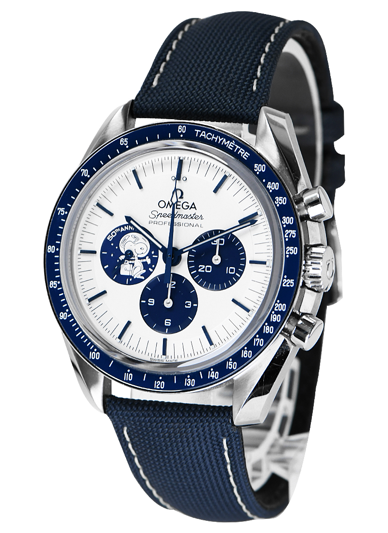 Speedmaster Co-Axial Master Snoopy Chronometer Chronograph in Stainless Steel on Blue Nylon Strap with Silver Dial
