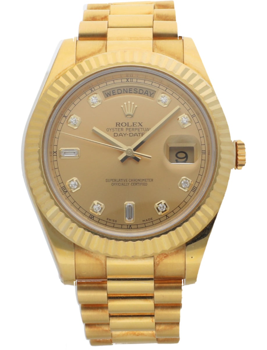 President Day-Date 41mm in Yellow Gold Fluted Bezel on President Bracelet with Champagne Diamond Dial