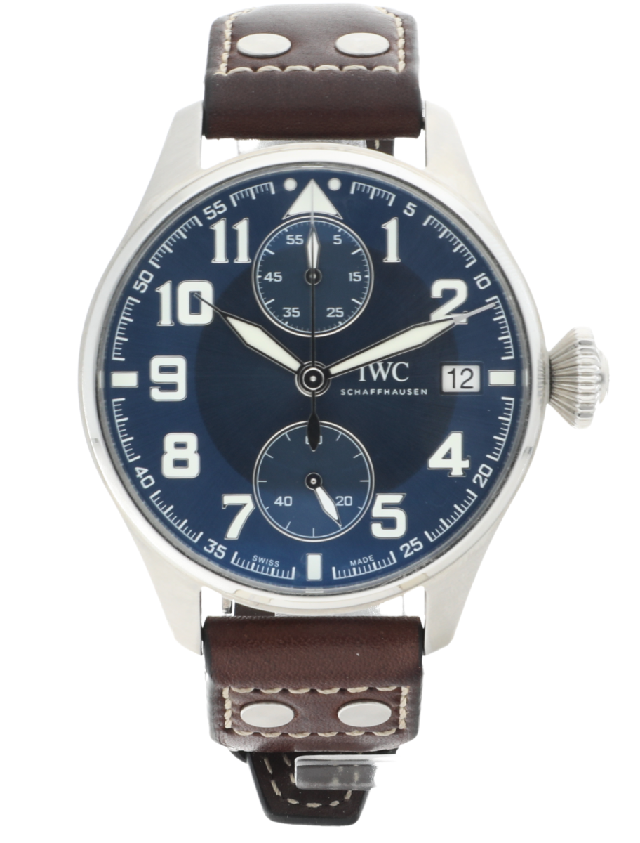 Big Pilot's Watch Monopusher Edition Antoine de Saint Exupéry in Steel on Calfskin Leather Strap with Blue Dial