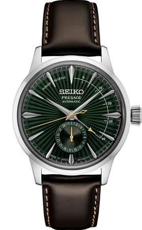 Presage Cocktail Time in Steel on Brown Leather Strap with Green Dial